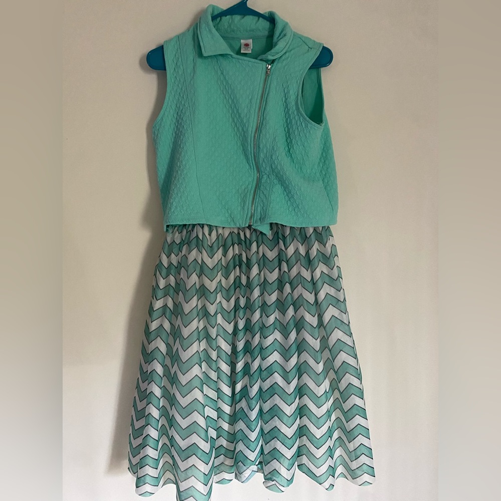 Teal and white chevron dress
